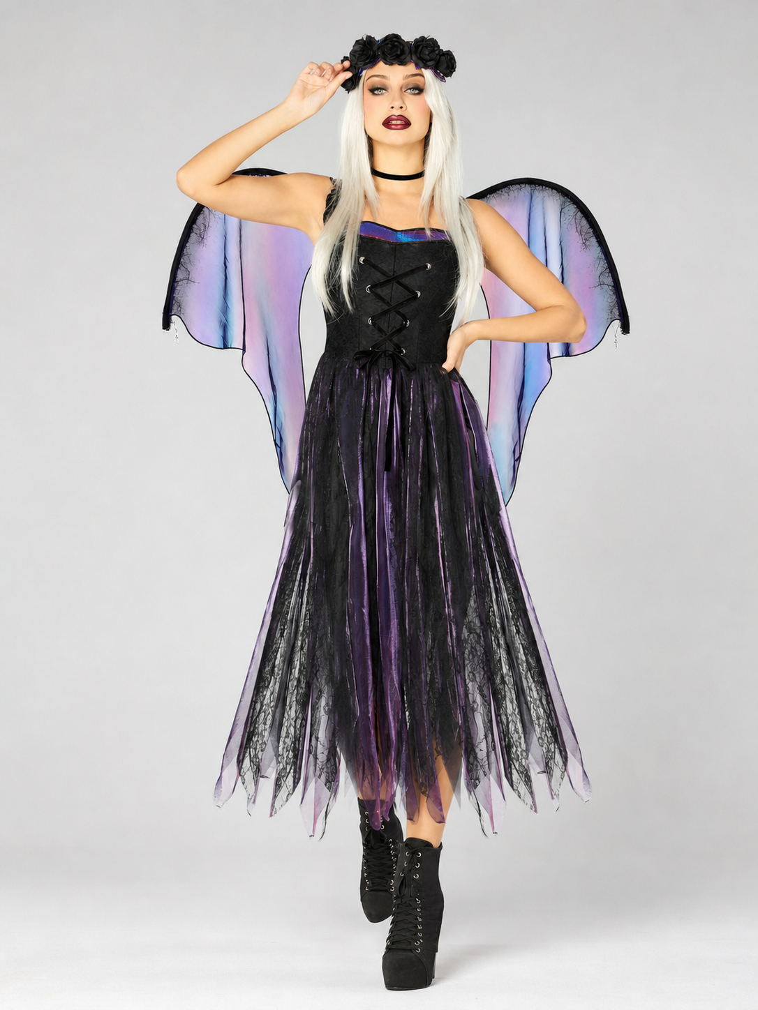 Gothic Dress with Wings and Pointed Hem