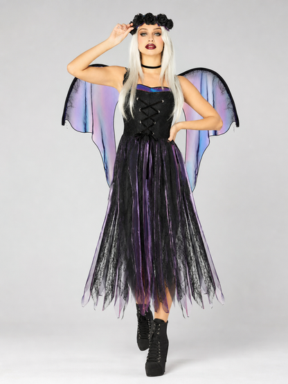Gothic Dress with Wings and Pointed Hem