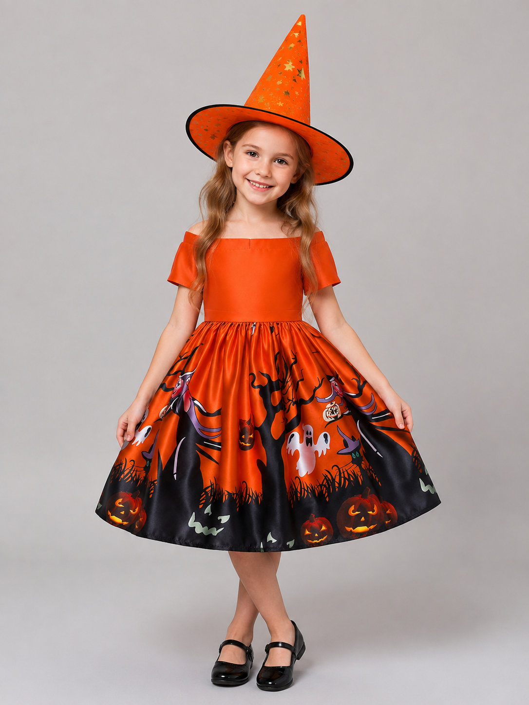 Children's Halloween Party Dress with Hat Costume Dresses detail