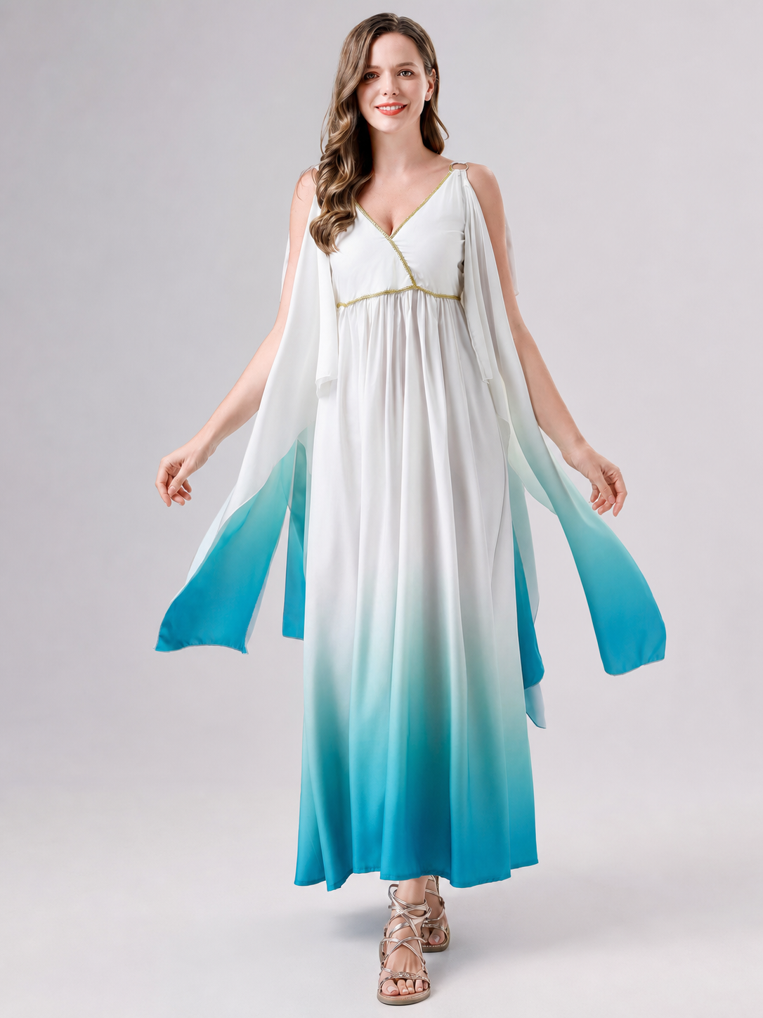 Long Gradient Cosplay Dress with Draped Details