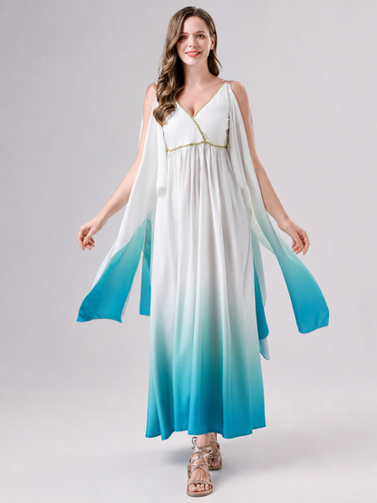 Long Gradient Cosplay Dress with Draped Details