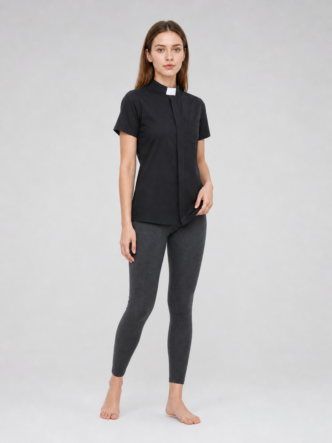 Black cosplay shirt with a stand collar