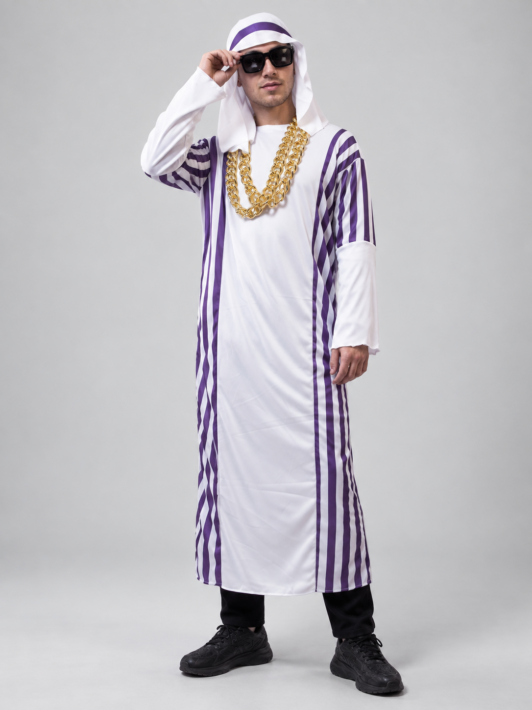 Carnival Costume with Purple Stripes and Headpiece