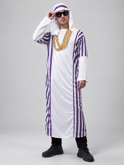 Carnival Costume with Purple Stripes and Headpiece