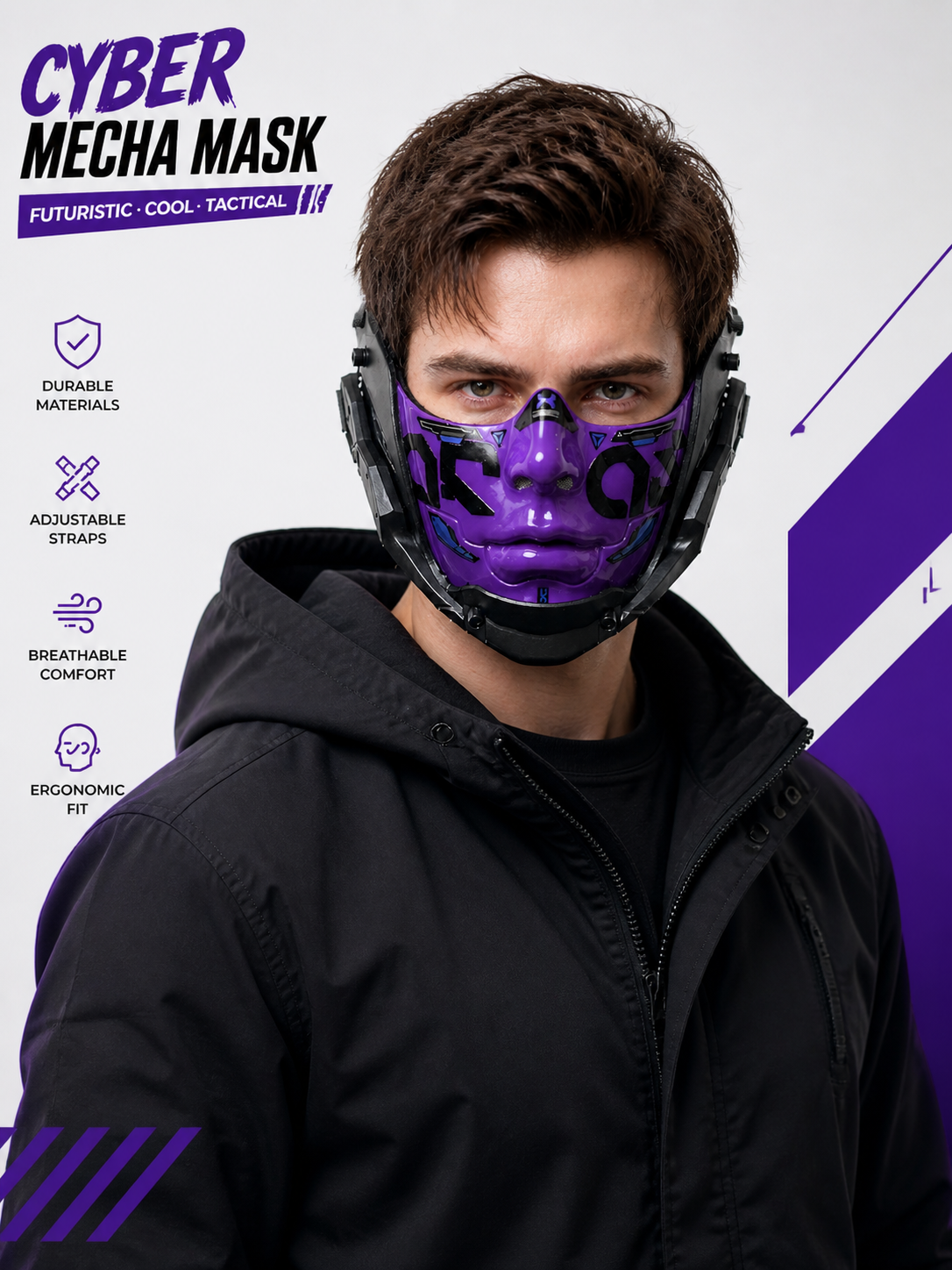 Purple Cyberpunk Cosplay Mask for Halloween Costume Masks detail