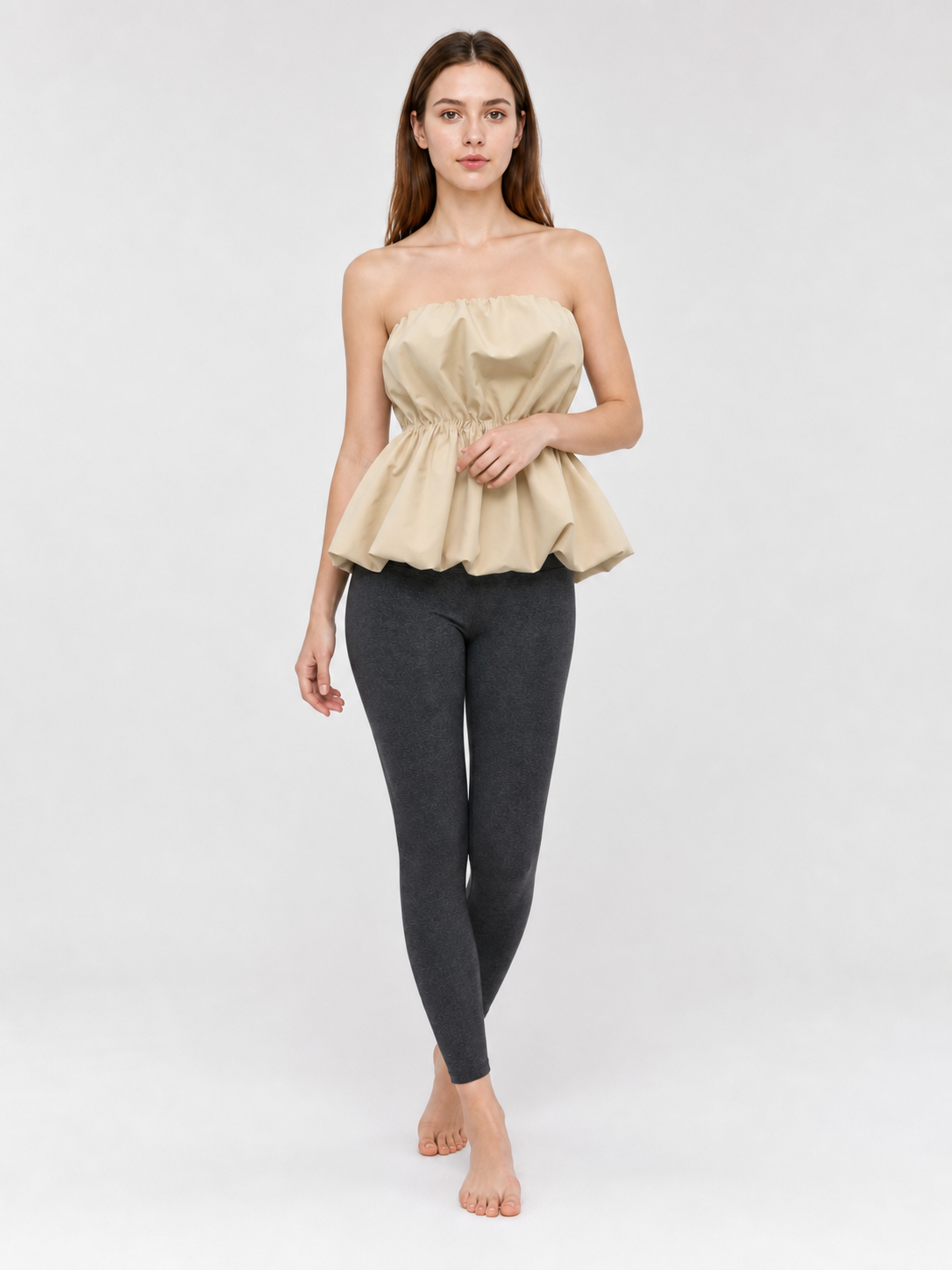 Strapless Peplum Bustier Top, Beige