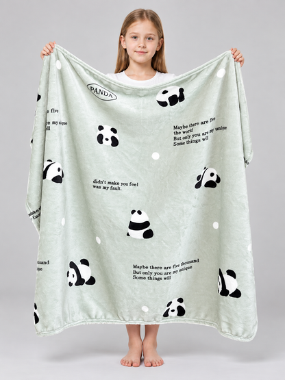 Light Green Milk Velvet Blanket with Panda Print