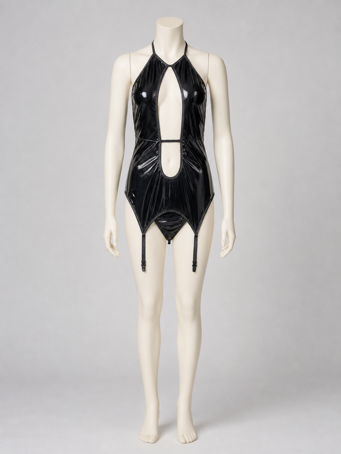 Black Erotic Cutout Bodysuit with Straps