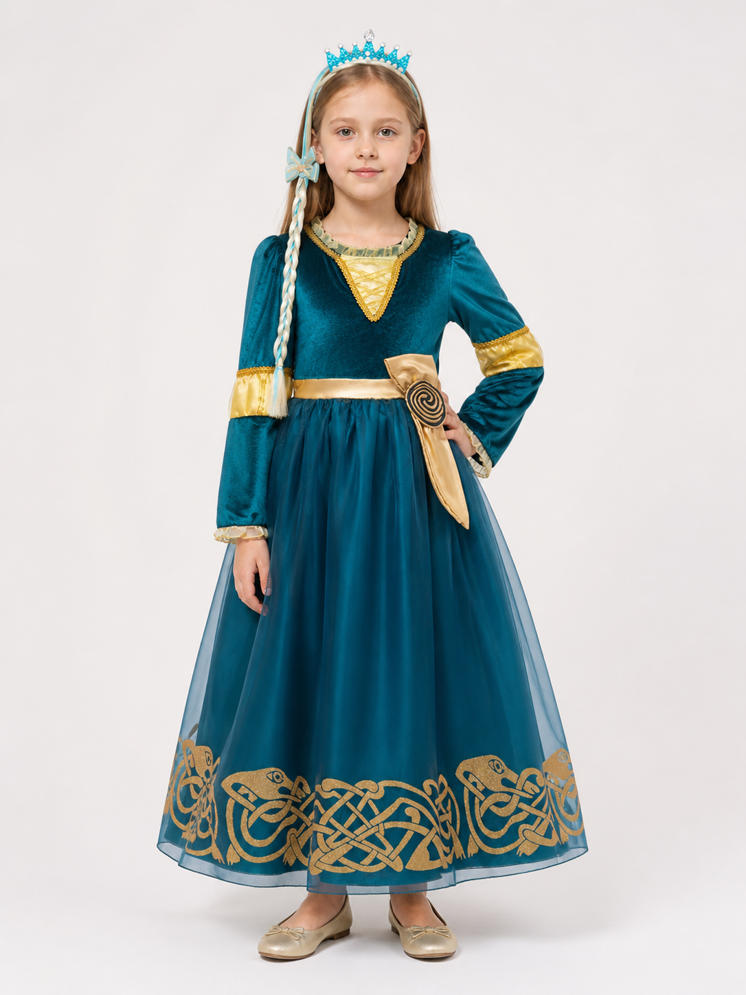 Princess Costume in a Blue Dress with Gold Costume Dresses detail