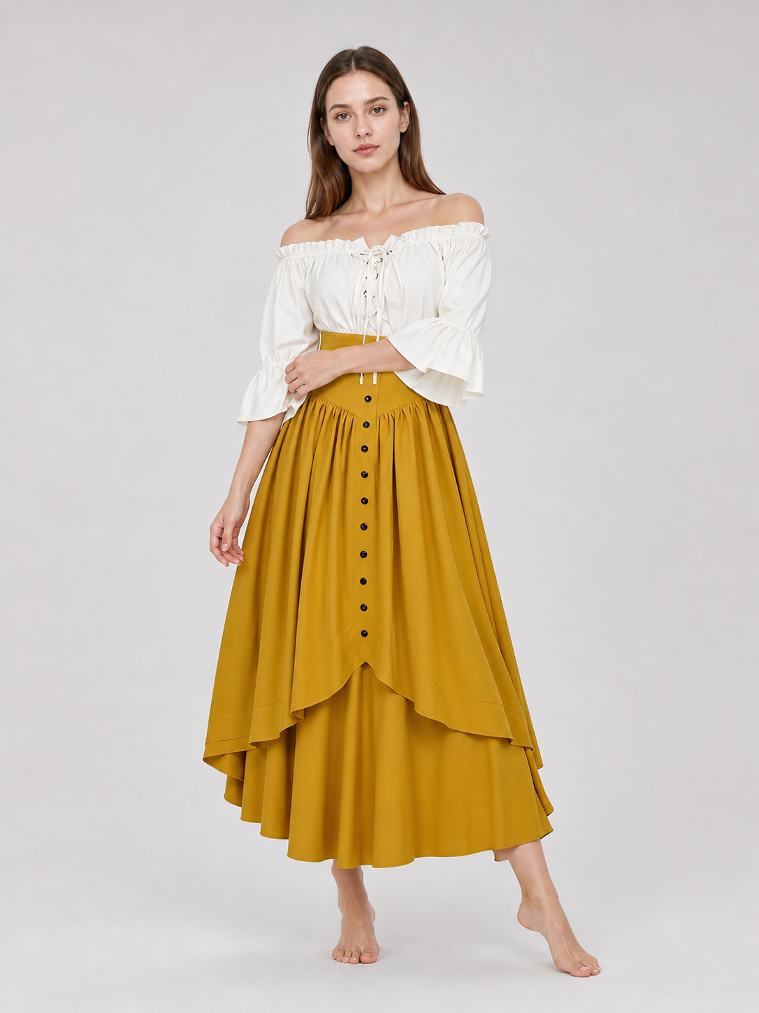 Vintage-Style Lace-Up Maxi Dress