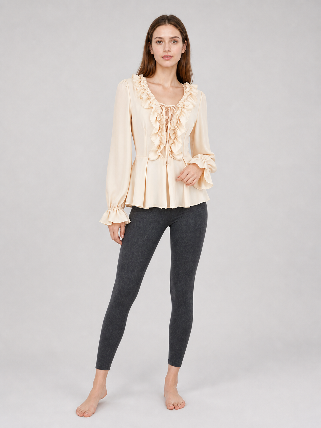 Renaissance-Style Blouse with Ruffles and Lacing