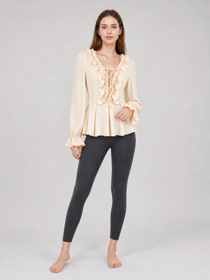 Renaissance-Style Blouse with Ruffles and Lacing