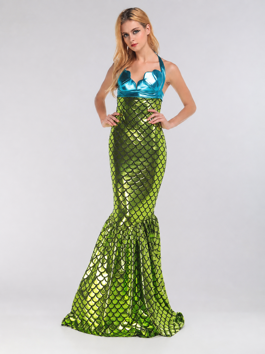 Long Mermaid Dress with Scale Pattern