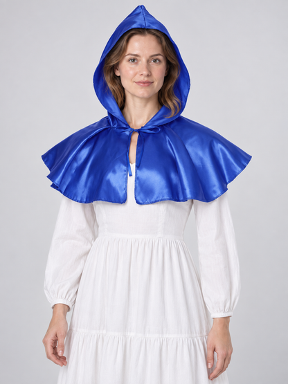 Short Blue Satin Cape with Hood