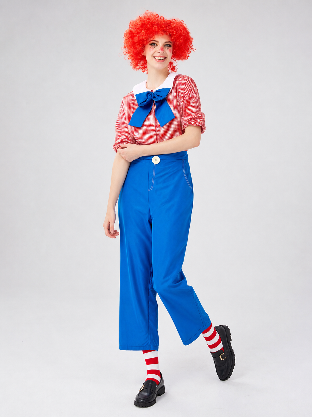 Halloween clown costume with red wig