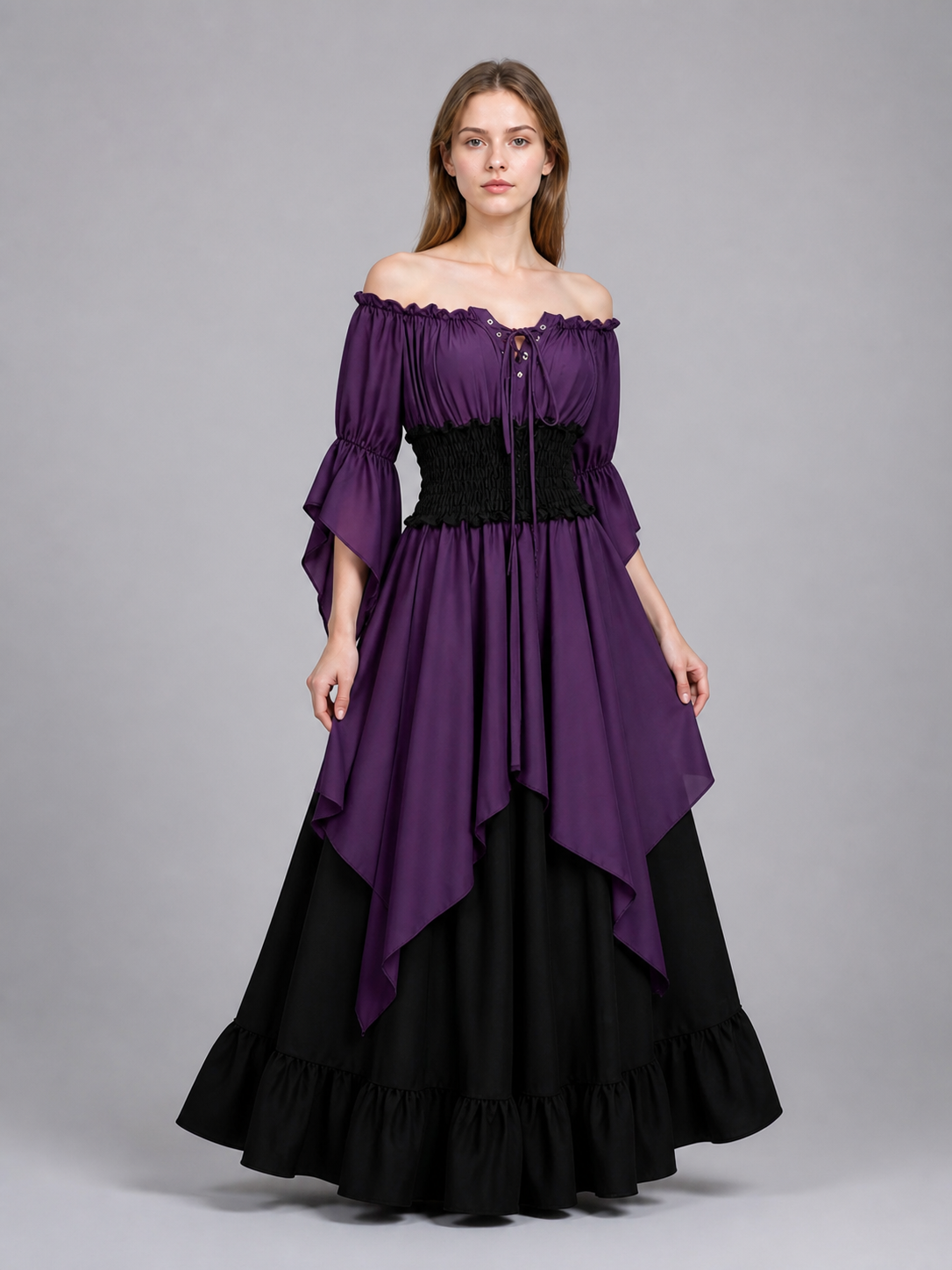 Historical Dress with Lacing and Off-the-Shoulder Design Costume Dresses detail