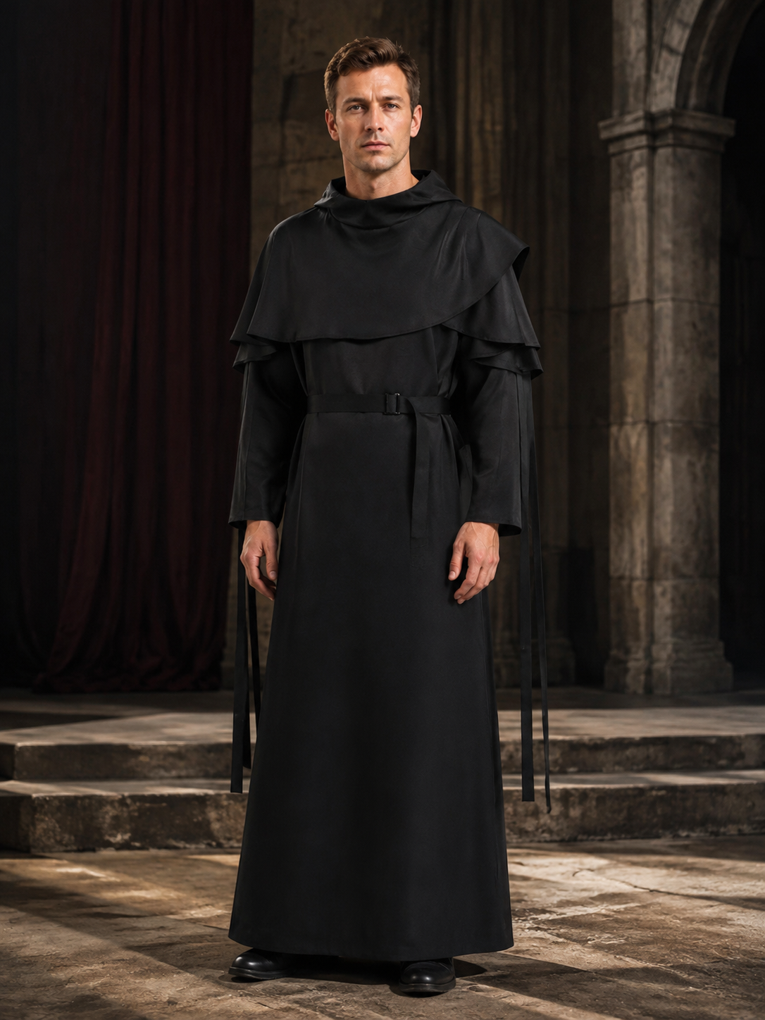 Gothic Hooded Nun Costume for Cosplay Costumes detail