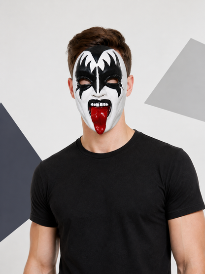 Black-and-White Cosplay Mask with Red Tongue for Halloween Costume Masks detail