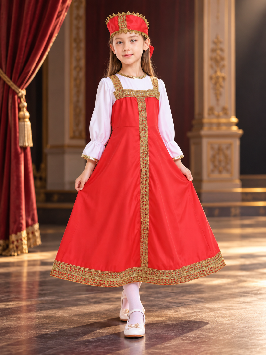 Red Carnival Dress with Headpiece Costume Dresses detail