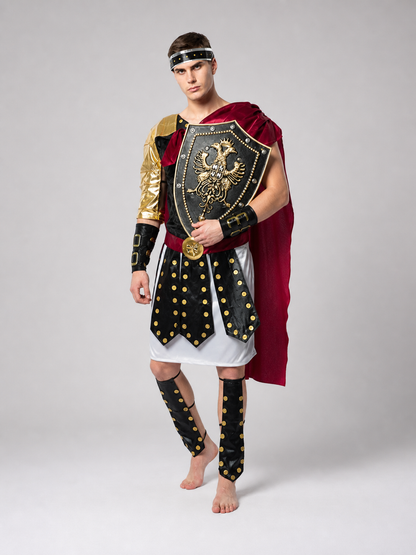 Roman Warrior Costume with Shield and Sword for Cosplay on-model front view