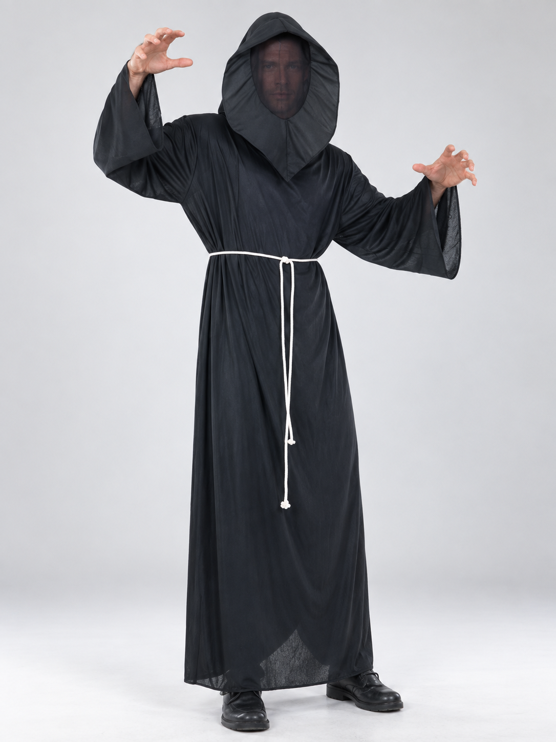 Black Vampire Costume with Hood and Belt