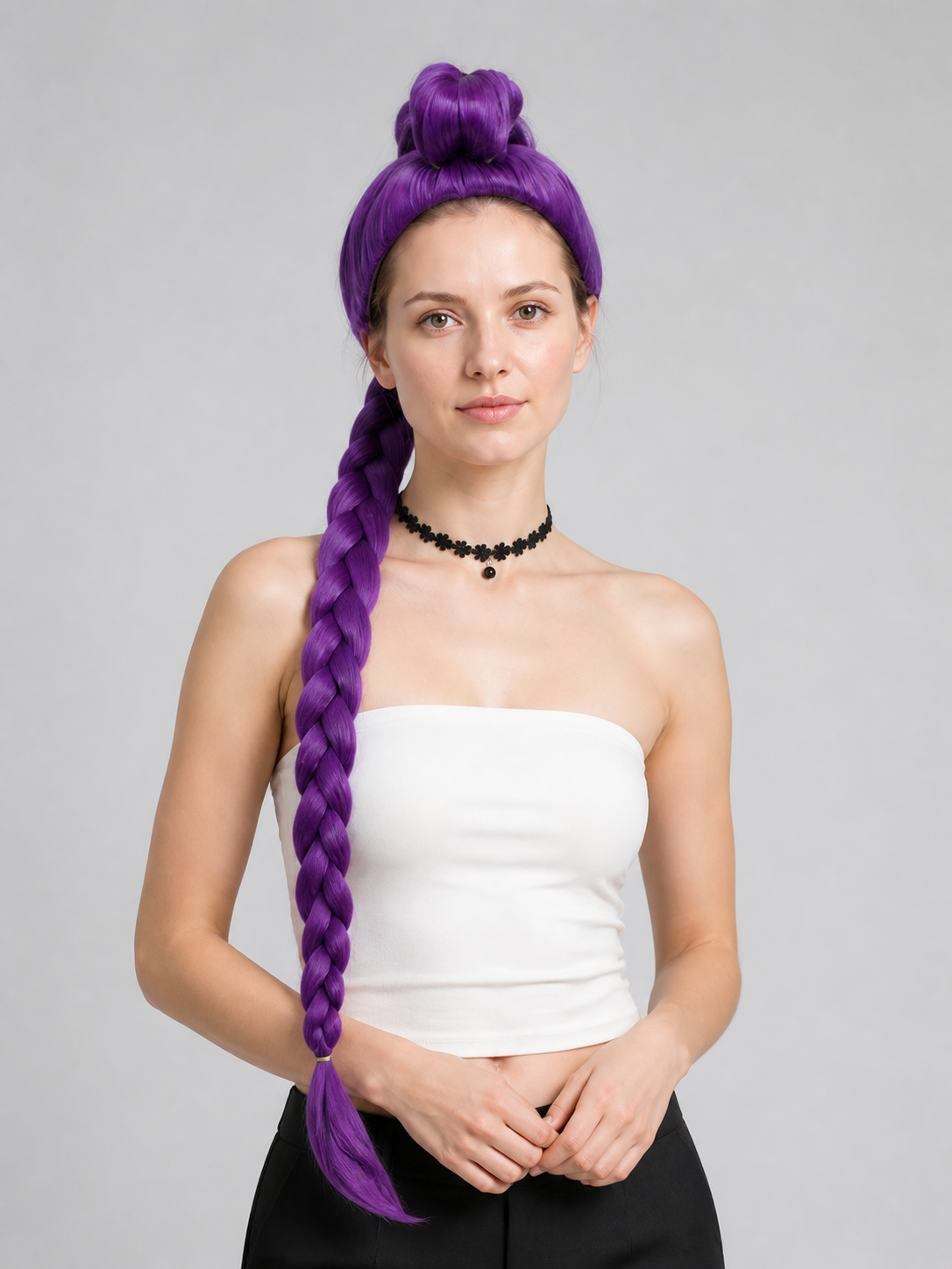 Purple Carnival Wig with Long Braid for Halloween Costume Wigs detail