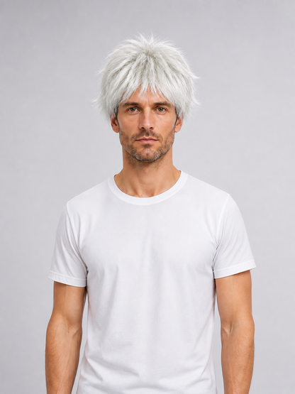 Long White Carnival Wig in Scientist Style Costume Wigs detail