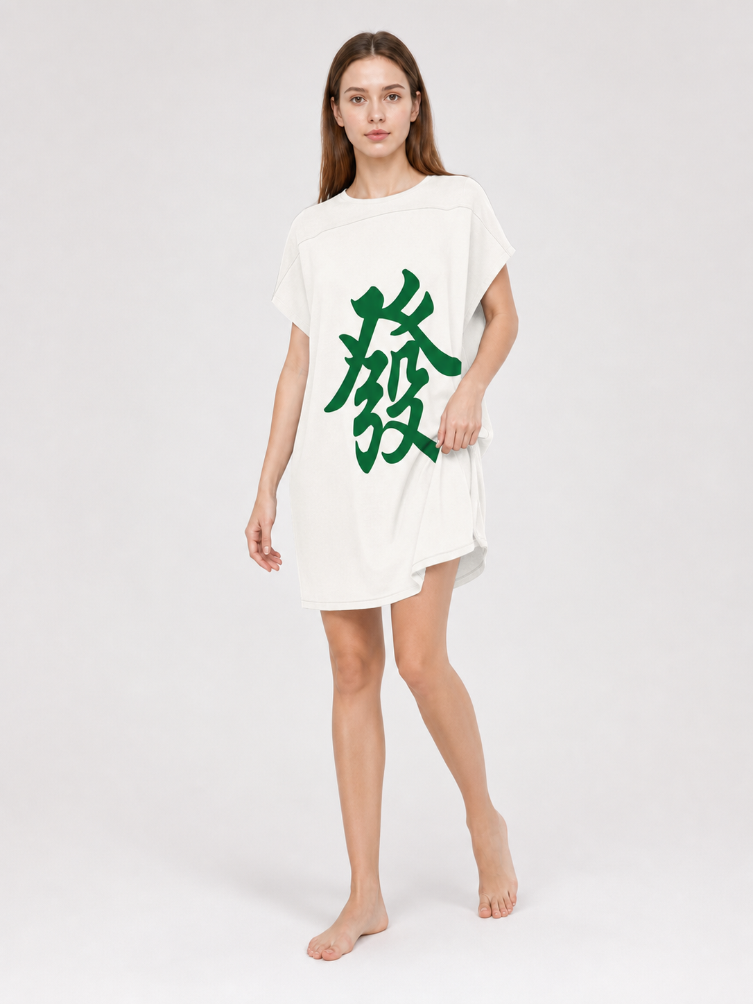 Costume Tunic with Chinese Character, White and Green