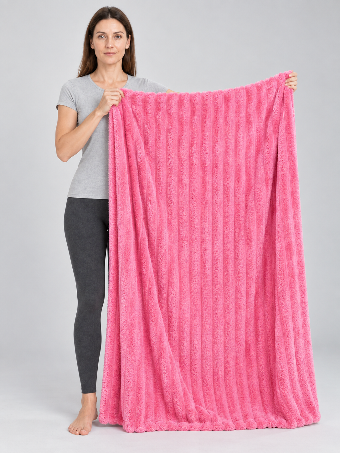 Bright Pink Soft Flannel Blanket with Raised Stripes