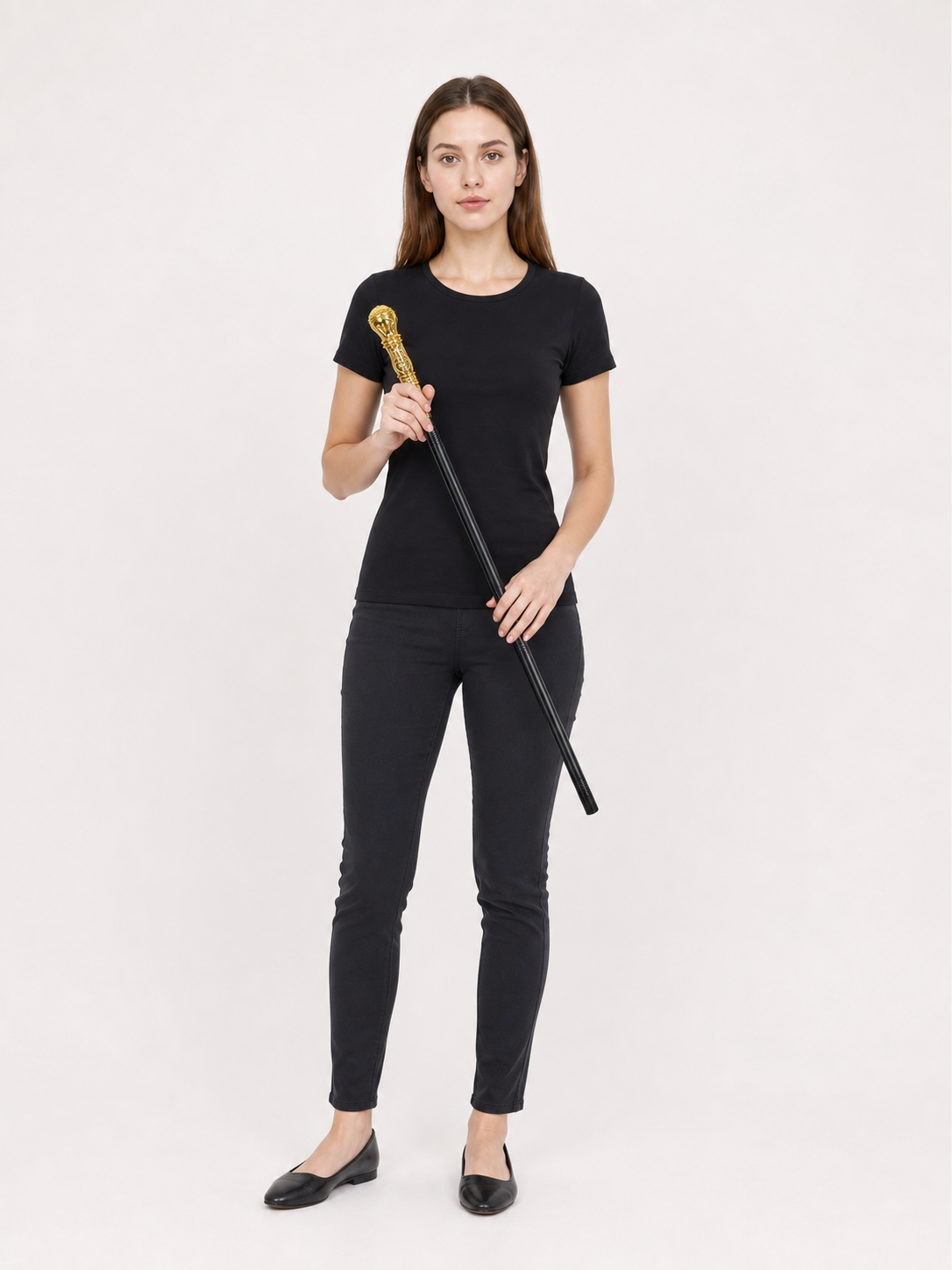 Magic Wand with a Round Top and Carved Handle
