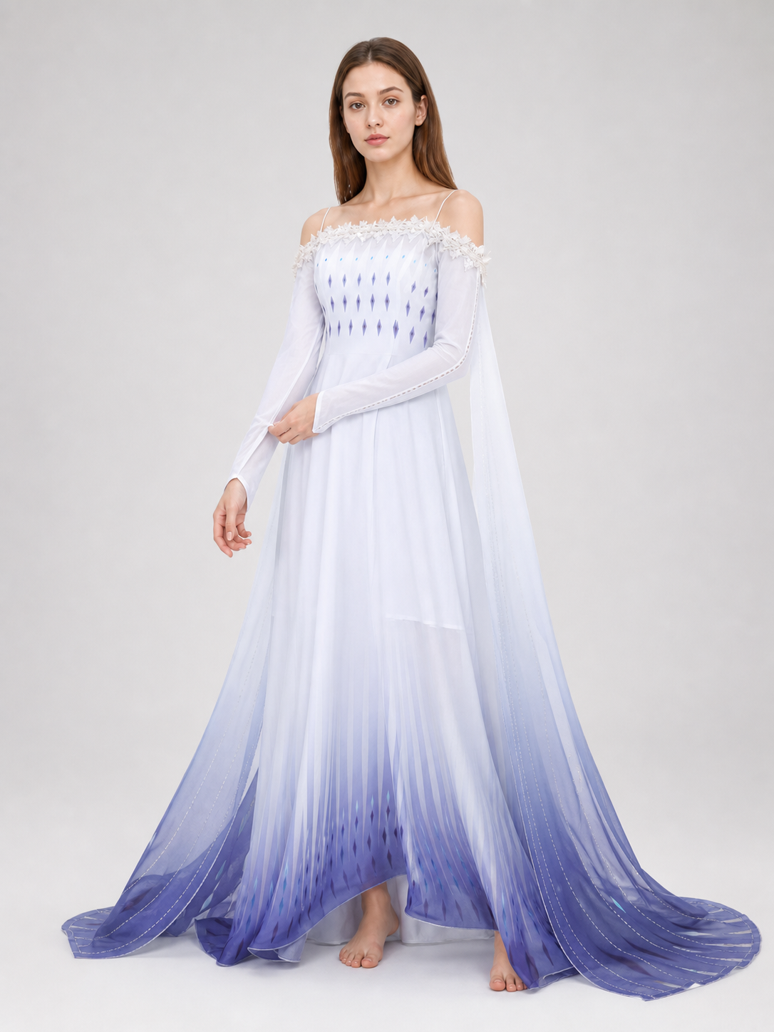 Elsa Cosplay Dress with Capes and Gradient