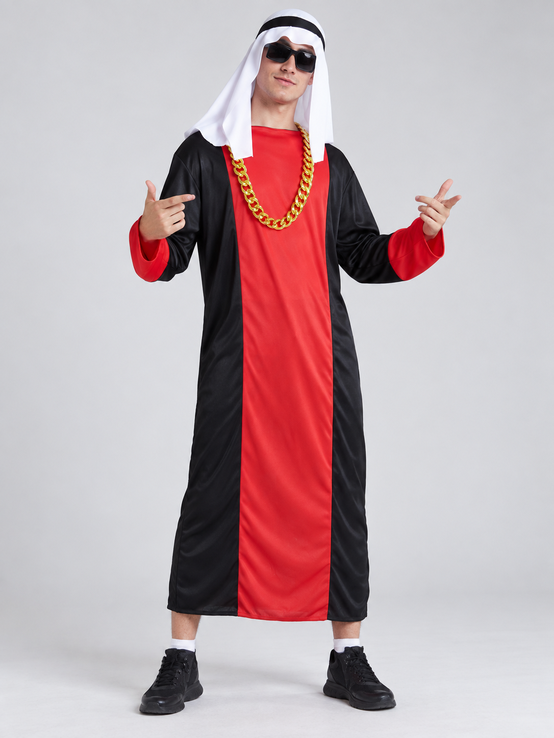Carnival costume with white headpiece and chain