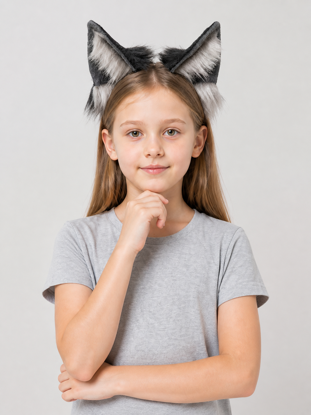 Gray and White Wolf Ears Carnival Headband Costume Headwear detail