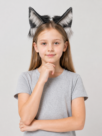 Gray and White Wolf Ears Carnival Headband Costume Headwear detail