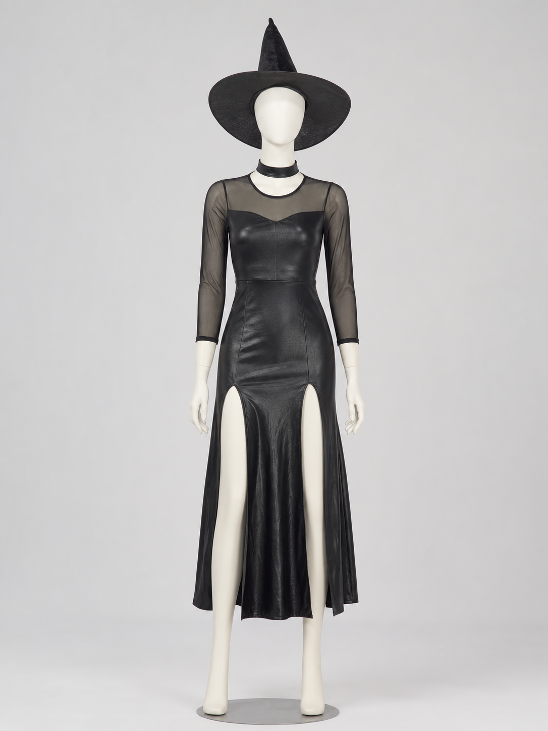 Witch Costume: Black Dress with Slit and Sleeves