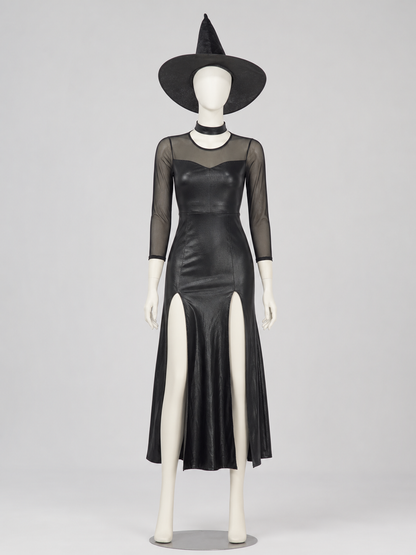Witch Costume: Black Dress with Slit and Sleeves