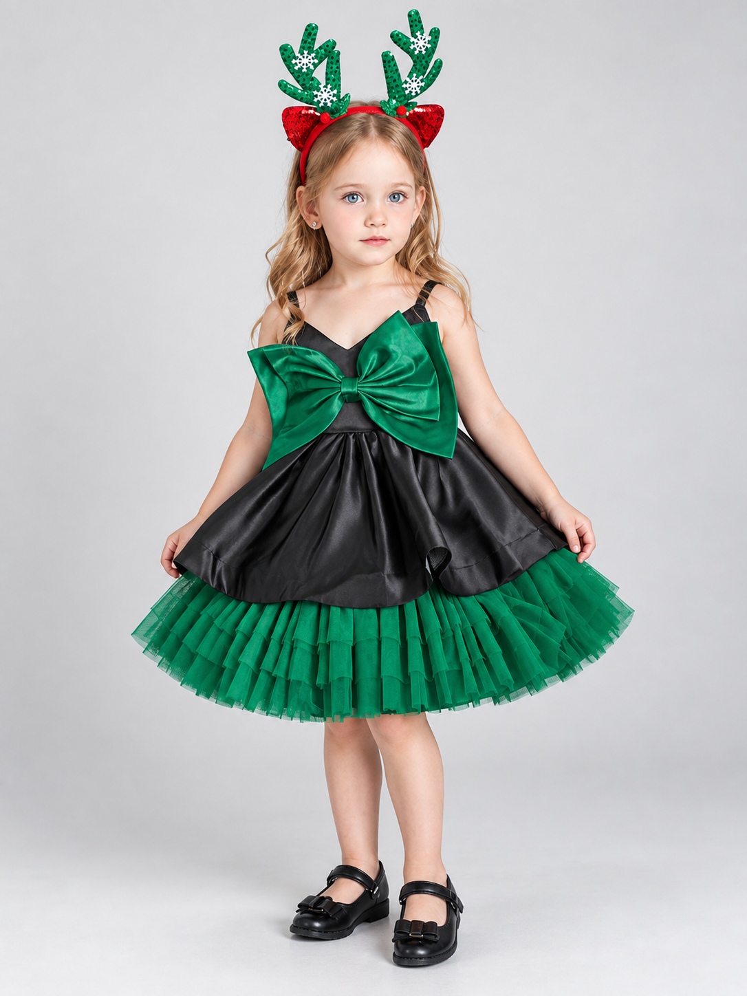 Kids' Party Dress with Bow and Mesh Skirt
