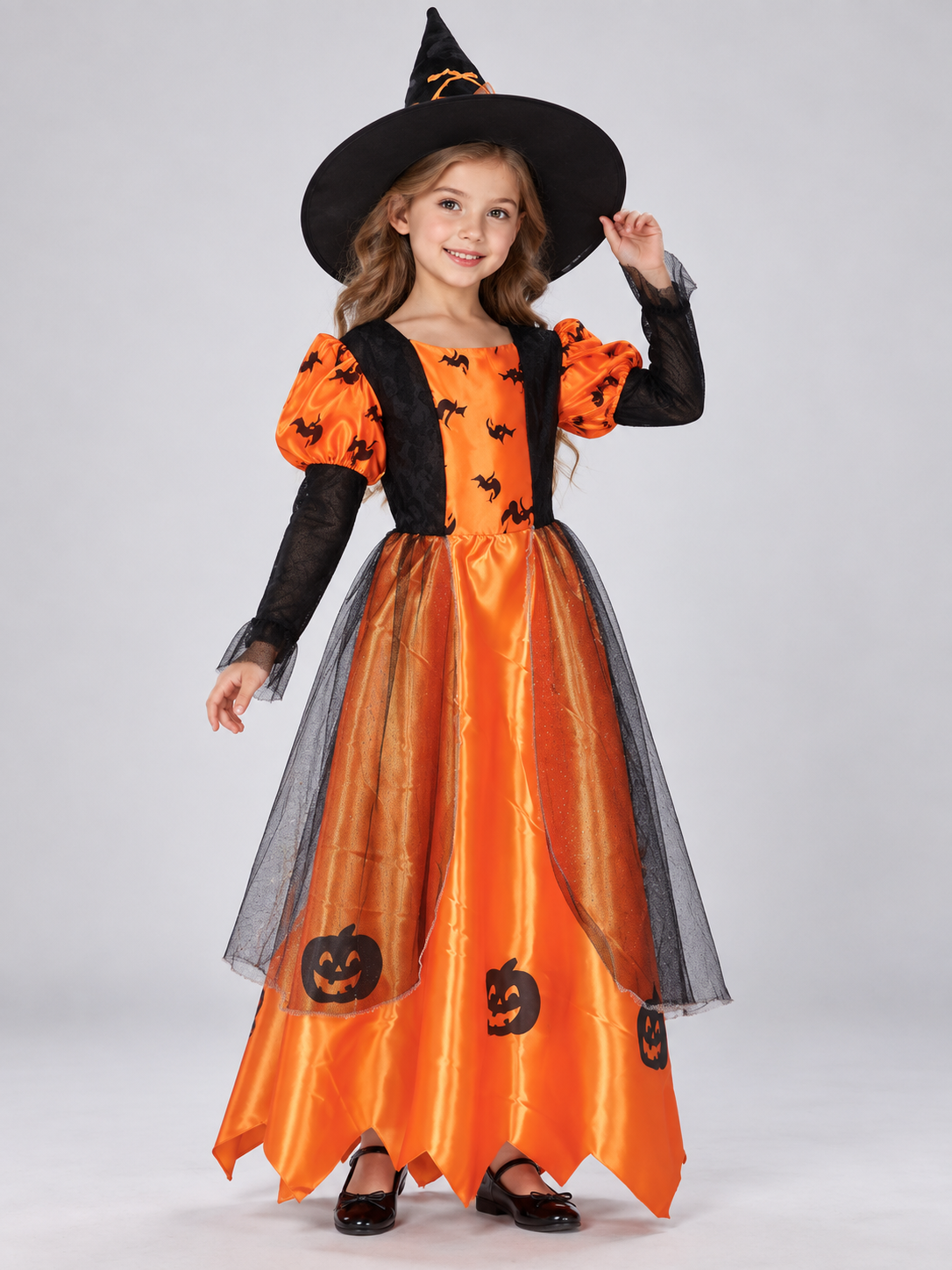 Kids' Witch Costume with Cape and Hat