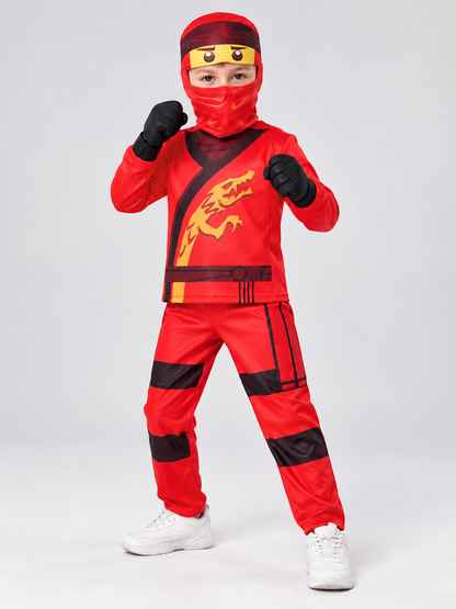 Kids' Ninja Costume Red with Golden Dragon