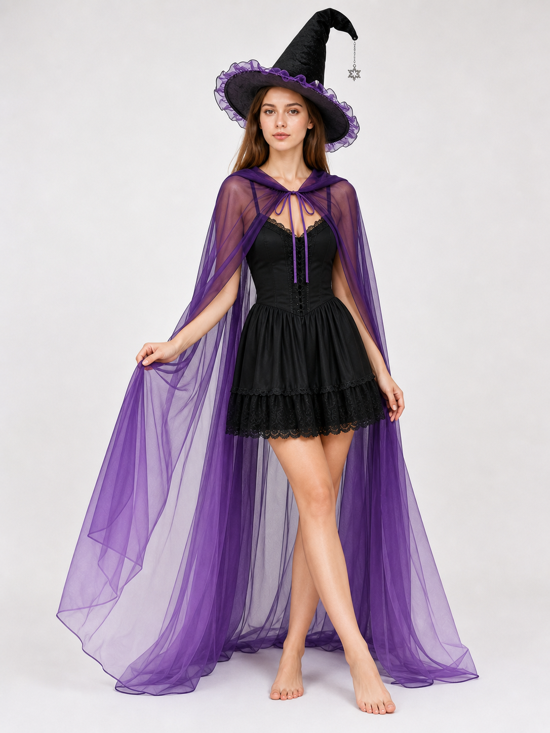 Witch Costume with Hat and Purple Cape