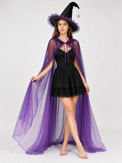 Witch Costume with Hat and Purple Cape