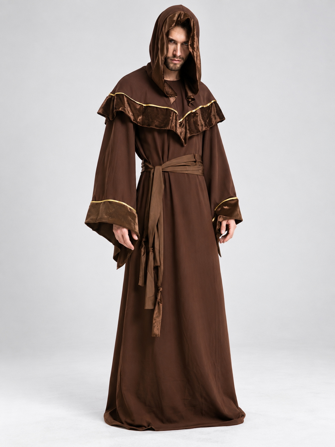 Brown vampire carnival costume, hooded robe