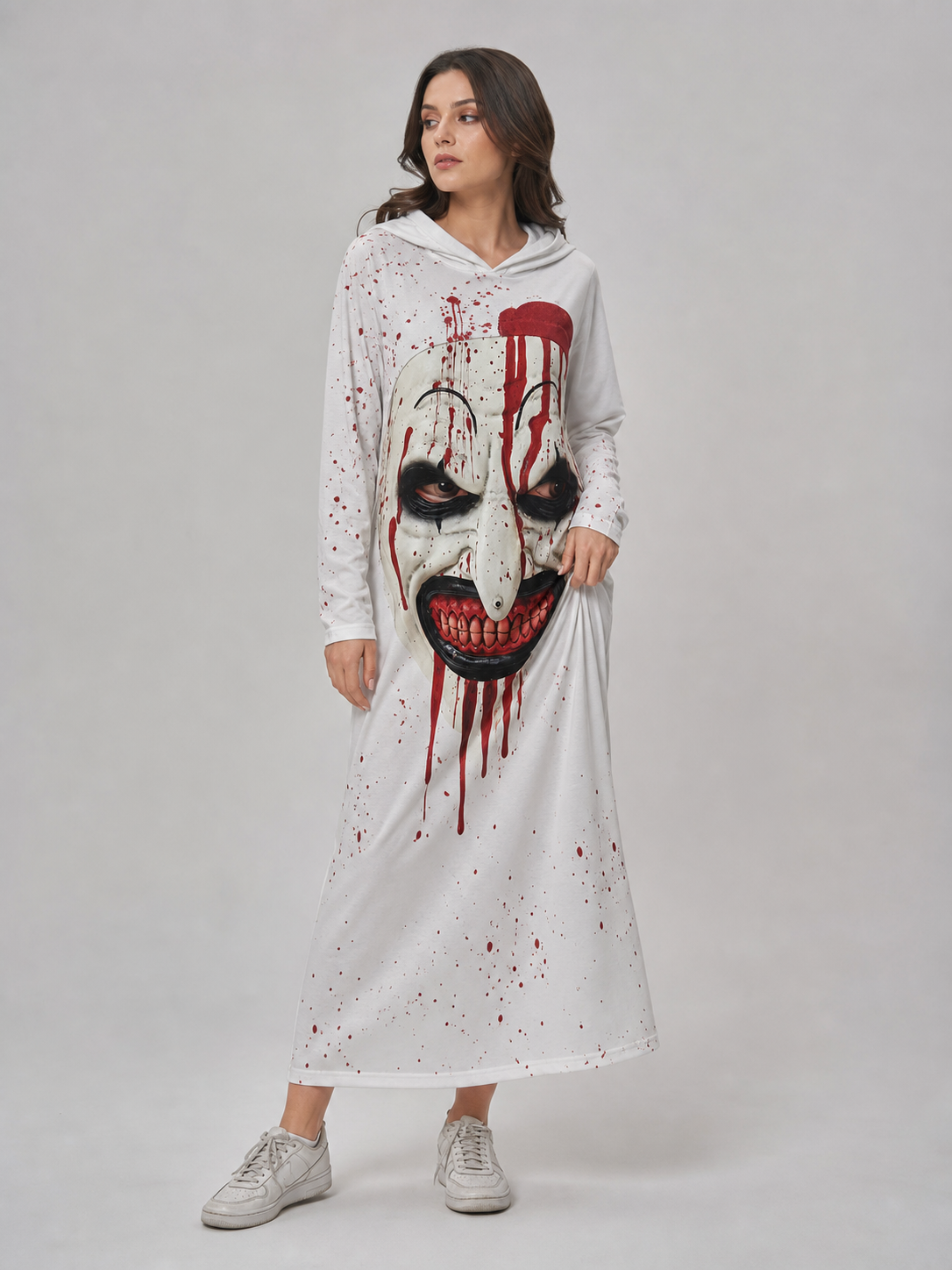 Hooded Clown Mask, Bloody Halloween Makeup
