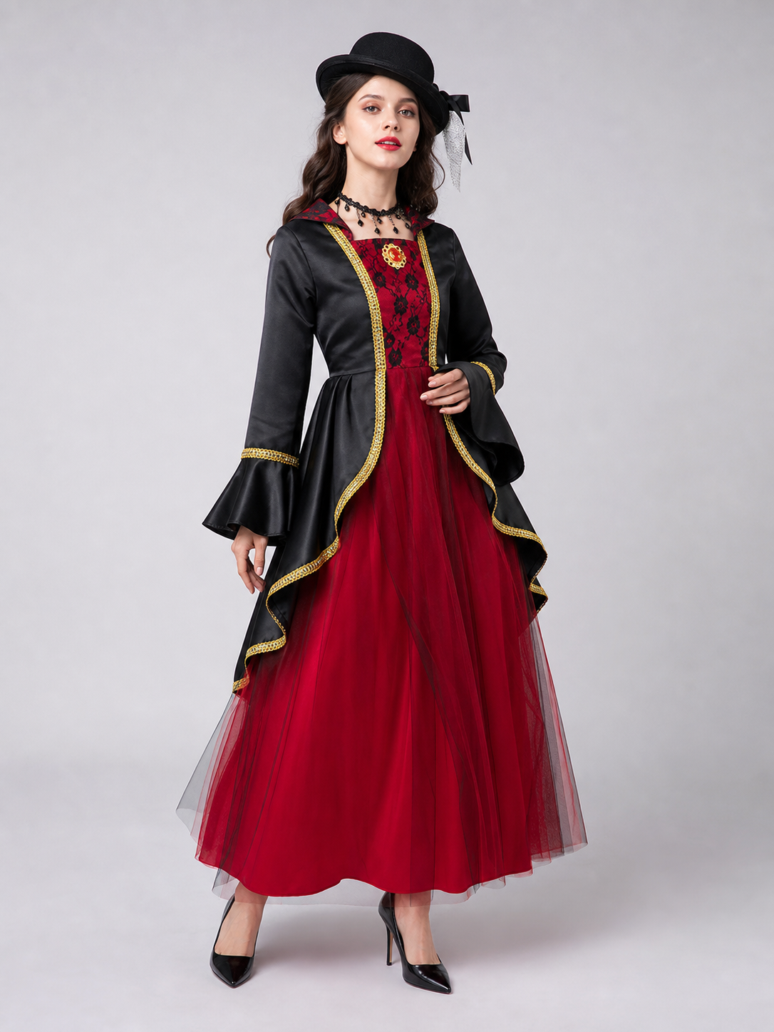 Costume Dress with Hat and Collar for Cosplay