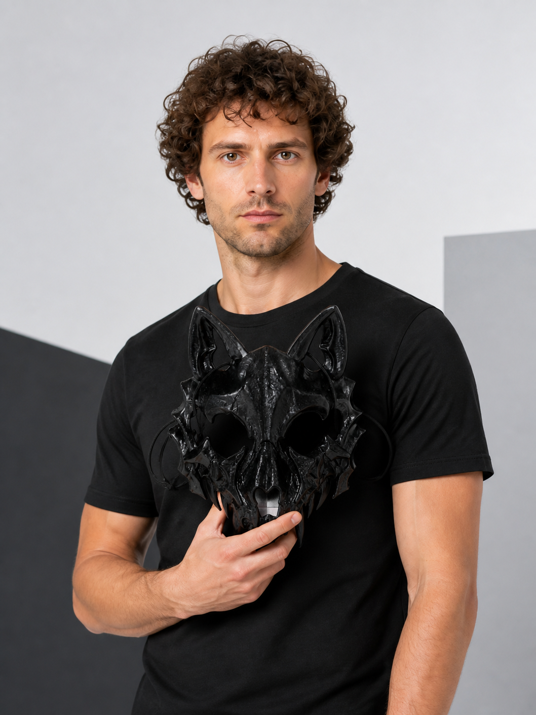 Black-and-White Bat-Shaped Carnival Mask Costume Masks detail