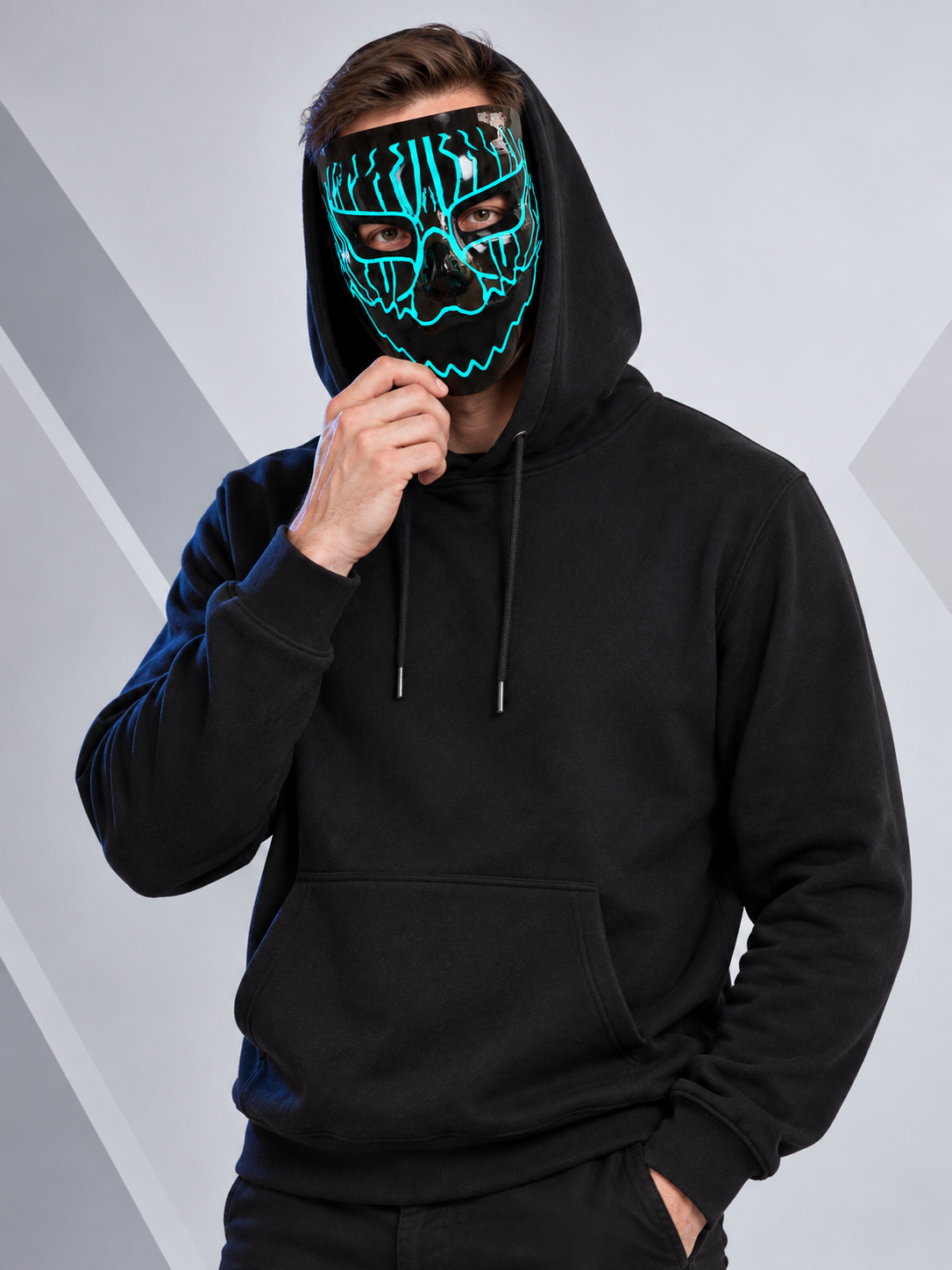 Glowing Full-Face Mask Black with Blue Lines