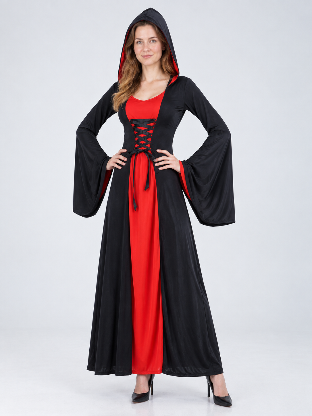Vampire Costume Black and Red Hooded Dress