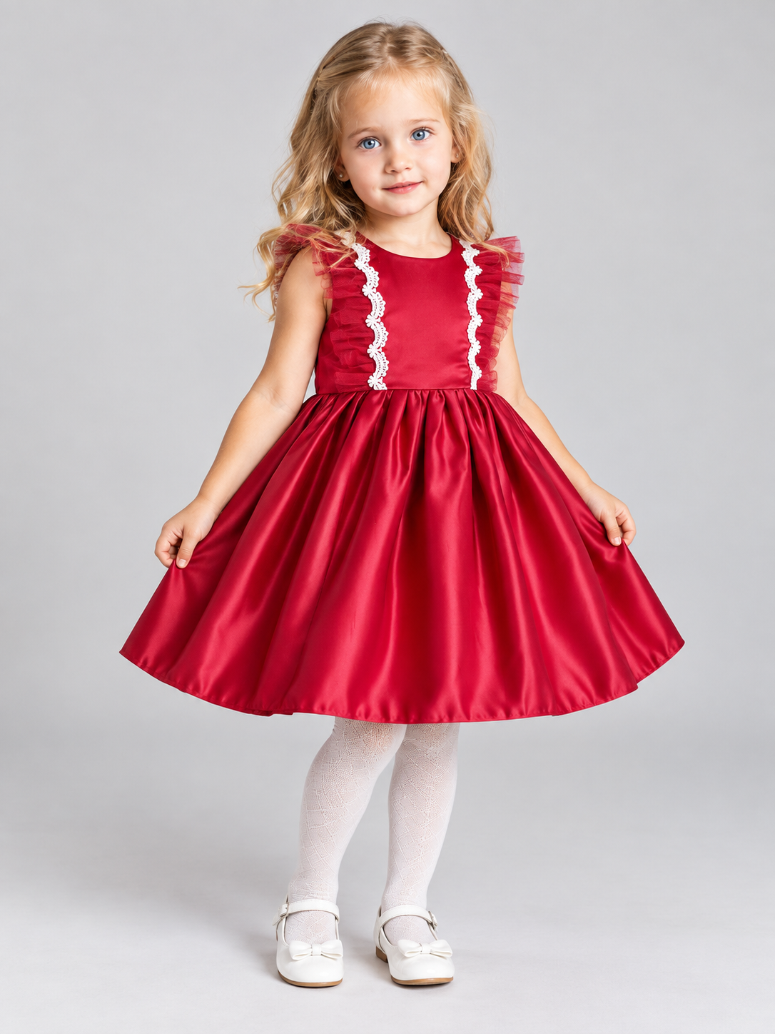 Burgundy Lace Girls' Party Dress