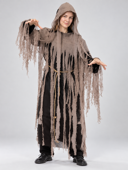 Adult zombie carnival costume with hood and belt