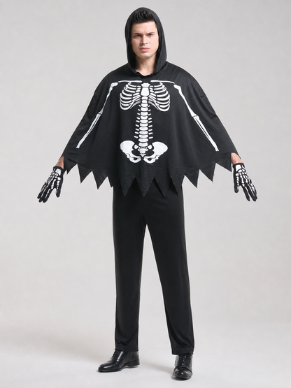 Skeleton Costume with Hood and Jagged Hem